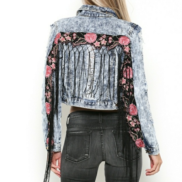 Denim Embroidered Fringe Jacket - Picture 3 of 3